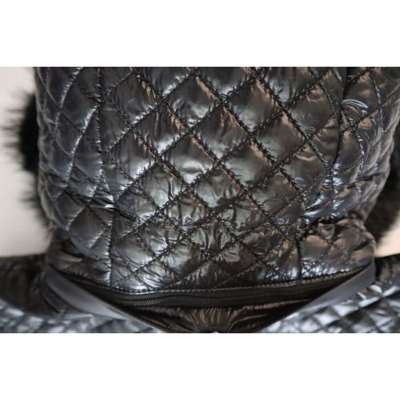 Michael Kors Women Sz M Black Faux-Fur-Trim Mixed Media Hooded Quilted Coat - Picture 14 of 16